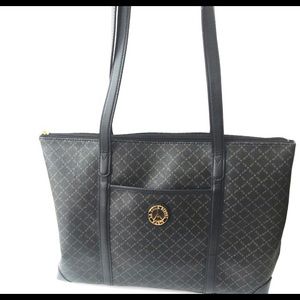 Black Quilted Shoulder Tote with Gold Medallion